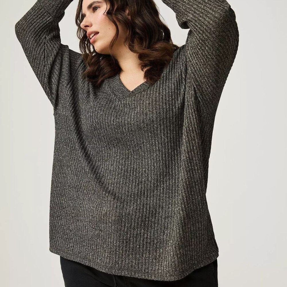 NWT Torrid Oversized V Neck Long Sleeve Tunic Top - Gray - Size 2